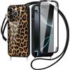 Saqmkil 360 Gradi Full Body Cover per iPhone 16 Pro Max 6,9 con Cordino, Aesthetic Disegni Motivo Trasparente Custodia, Bumper Protettiva Case con Laccio Tracolla per iPhone 16 Pro Max, leopardata 01