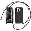 MEIQIBAO Custodia Compatibile con Cinturino a tracolla IPhone 15 Pro Max, cinturino in silicone liquido TPU per la copertura del paraurti della collana. (Nero)