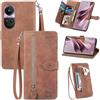 JayModCase Custodia per OPPO Reno10 5G / Reno10 Pro 5G, con chiusura lampo Funzione Stand scomparti [Magnetica] [Antiurto] Pelle portafoglio Cover per OPPO Reno10 Pro 5G - Marrone