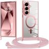 XCuihulle Custodia magnetica per Samsung Galaxy S26, con nastro, in silicone trasparente, per Samsung S26, con cordoncino da appendere, colore: oro rosa