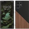 kwmobile Cover Compatibile con Samsung Galaxy S24 Ultra - Custodia in Fibra di Carbonio e Legno - Bumper Anti Urto - Back Protection Marrone Scuro/Nero