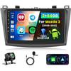 Inefala 9 Pollici Autoradio Android 15 per Mazda 3 2009-2013 2 DIN Schermo (2+64GB) con Wireless CarPlay Android Auto FM RDS GPS Bluetooth WiFi Comandi al Volante Telecamera Posteriore