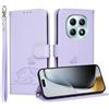 YUECXIN Custodia per Xiaomi Redmi Note 15 5G con Cordino, Case in PU Pelle a Libro Carino Gatto Flip Caso Magnetica Portafoglio Blocco RFID Carta Slot Antiurto Cover, Viola