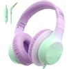 EarFun Cuffie per Bambini Cablate con Microfono, Jack 3,5 mm, Limitatore di Volume Sicuro 85/94 dB, Pieghevole Audio Stereo HD Over-Ear, Cuffie per Studiare/Viaggiare/Tablet, Viola Sfumato