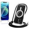 JProtect Custodia per iPhone 12 Pro con cinturino e MagSafe - Catena magnetica per iPhone 12 Pro Magnete, trasparente, colore nero, catena per accessori MagSafe