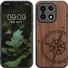 kwmobile Custodia Compatibile con OnePlus 15 Cover - Back Case in Legno con Bumper in Silicone TPU - Bussola Vintage Marrone Scuro