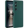 32ndShop 32nd Silicone Liquido Custodia Antiurto Slim Cover per Sony Xperia 1 VI (2024) con 2 Protezioni per Schermo in Vetro temperato, Sottile e Resistente - Verde Acqua Scuro