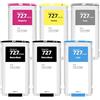 Hallosun Cartuccia d'inchiostro HP 727 da 130 ml (nero opaco, nero fotografico, ciano, magenta, giallo, grigio), compatibile con stampanti HP Design T920, T930, T1500, T1530, T2500, T2530