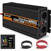 Novopal-2500W 5000W Inverter Onda Sinusoidale Pura Trasformatore di Potenza Convertitore- DC 12v in AC 220v 230v 240v Invertitore di Tensione-2 EU Presa con Uscita USB-5 Metri di Telecomando