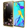 NALIA Brillantini Custodia compatibile con Huawei P30, Glitter Copertura Sottile Silicone Cellulare Protezione, Fiori Cover Morbido Case Ultra-Slim Protettiva Scintillio Telefono Bumper - Gold Oro