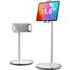 SAIJI Supporto per tablet regolabile, supporto per telefono con ampia base stabile, angolo regolabile e altezza compatibile con iPhone iPad Pro Air Mini da 4,7-12,9 (Argento)