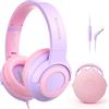 TONOSHARK Cuffie Bambini Con Filo, Cuffiette Bambini Con Microfono, Volume Limitato a 85/94 Db, Pieghevoli, Jack Da 3,5 mm, Custodia Cuffie, Per Ragazzi E Bambina, Per Scuola E Viaggi, (viola)