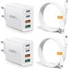 Acezeek 4 Port Caricabatterie Rapido, 40W Caricatore USB con Cavo USB Type-C, 2-Pack Presa USB C (PD20W*2 + 3.1A*2), Alimentatore USB Fast Charger per iPhone 15,Samsung Galaxy S22, iPad Pro, Xiaomi(Bianco)