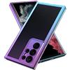 N NEWTOP Cover Moda 02 TPU Compatibile per Samsung Galaxy S22 ULTRA, Colorata Sfumata Trasparente Opaca Morbida Flessibile Custodia Protezione Fotocamera Vetro Temperato Completa Cromata (Viola)