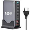 OnlyTech - Caricabatterie da 500 W multipresa HUB 8 porte USB da scrivania 6 USB-C 100 W e 65 W e 2 USB-A 20 W Tecnologia GAN3 Ricarica Rapida