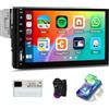 SIXWIN 1 Din Autoradio con Wireless Carplay Android Auto, schermo touchscreen da 7 Pollici, supporto Bluetooth/FM/EQ/USB/AUX/TF/Mirror link+Comandi al Volante