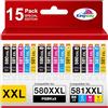 KINGWAY PGI-580 CLI-581 XXL Cartucce Compatibili con Canon 580XXL 581XXL Cartucce multipack per Pixma TS6350 TS705 TS8350 TS8352 TS9550 TS6351 TS8351 TR8550 TR7550 TS9150 TS9551C TS8250 15-Pack