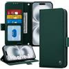 ONETHEFUL Custodia a portafoglio in pelle di alta qualità per iPhone 17 (6,3 pollici), custodia a libro con cavalletto, blocco RFID, chiusura magnetica e 3 scomparti per schede |Verde