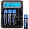 Hixon Batteria ricaricabile al litio AA da 1,5 V, 3500 mWh con 1600 cicli lunghi, ricarica rapida 2,0 ore, 4 batterie al litio da 1,5 V AA e caricatore intelligente LCD nero