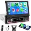 Hikity FM AM Autoradio 1 Din Autoradio Wireless A-pple Carplay Android Auto Radio, 7'' HD Touchscreen Retrattile Manuale Auto Stereo Radio con Telecamera Posteriore, Bluetooth, USB AUX-in Port