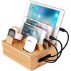 Jenngaoo Stazione di Ricarica in Legno, Organizzatore di Docking Station da Tavolo in Legno Organizer di Ricarica per Dispositivi Multipli - Cellulari Tablet Auricolari Auricolari (Solo Stazione)