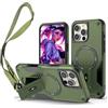 Ysnzaq Cover per Apple iPhone 16 Pro con Cordino, [Compatibile con MagSafe] Militare Rigido PC Resistente Antiurto con Supporto Case Custodia per iPhone 16 Pro/Apple 16 Pro.DG Green