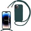 MBSLFY Cover per Cordino con Collana per iPhone 14 Pro Max, Custodia Silicone Morbido con Corda, Case Tracolla Silicone con Necklace Regolabile per iPhone 14 Pro Max, Verde scuro