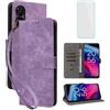IUQXU Cover per TCL 505 Libro con Pellicola Vetro Temperato [Blocco RFID] Antiurto Supporto Custodia in Pelle Portafoglio per TCL505 Viola