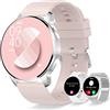 Erkwei Orologio Smartwatch Donna Chiamata e Notifiche Messaggi 3 Cinturini Orologio Digitale per Assistente Vocale Fitness Orologio con Contapassi Cardiofrequenzimetro Sonno SpO2 Smart Watch per Android iOS