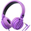 RockPapa 952 Cuffie per Bambini, Cuffie Filo con Microfono, Leggere e Pieghevoli, Cavo Jack 3.5 mm da 1.5 m, Cuffie On-Ear per Scuola/Smartphone/Tablet/Mp3 (Nero Viola)