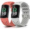 KeeFos Cinturini Compatibile con Fitbit Charge 6/Fitbit Charge 5, Bracciale in Silicone, Sport Cinturino - Rosa + Bianco