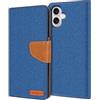 Verco Compatibile con Apple iPhone 16 Plus, custodia protettiva per iPhone 16 Plus, in tessuto denim, a portafoglio, colore: blu