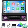 Motorsi Wireless CarPlay 1 Din Autoradio Schermo a Scomparsa, 7" 2GB RAM + 64GB Storage Android Auto Stereo Bluetooth con Schermo, GPS Navigazione WiFi SWC FM RDS USB Chargge+Telecamera Posteriore