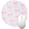 loghohu Tappetino per mouse con fiocco rosa, grazioso tappetino per mouse rotondo da viaggio con base in gomma antiscivolo, tappetino estetico per mouse wireless per computer portatile, accessori per