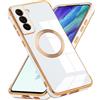 Kaywzo Cover per Samsung Galaxy S22+/S22 Plus 5G,Custodia in Silicone Placcato Compatibile con MagSafe,Protezione Antiurto a Quattro Angoli,Ultra Sottile Shiny Donna TPU Case,Bianca