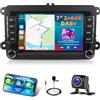 Motorsi [DAB+] Carplay Autoradio per VW Golf 5 Tiguan Touran Passat Polo Skoda Caddy Seat con Wireless Android Auto, 7" 2GB+64GB Car Stereo con Navi/WiFi/FM/RDS/SWC/Canbus/Bluetooth + Telecamera