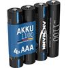 Ansmann Batteria AAA - Micro AAA ricaricabile, alta capacità ideale per elevate esigenze di corrente come veicoli telecomandati, microfono, strumenti elettronici 4 pz Hohe Kapazität Nero