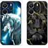 DiaryTown 2 Pezzi Cover per Xiaomi Redmi Note 14 4G (Global Version 163.3mm) Custodia Nero Silicone Morbida Gomma Ultra Back Case con Disegno Motivi Antiurto Protettivo Cover - Lupo & Leone
