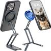 Leftfoto Supporto magnetico in metallo forte per telefono cellulare regolabile a 3 assi pieghevole mini treppiede da scrivania compatibile con iPhone 16/15 Pro Max/14 Pro/13/12/custodie MagSafe o