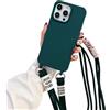 Emlivi Custodia per iPhone 13, con cordoncino da appendere, in morbido silicone, con tracolla in nylon, antiurto, con cinturino per iPhone 13, verde militare