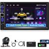 Motorsi 4GB+64GB 2 Din CarPlay Autoradio con Type-C, Android Auto Double Din con 7 Pollici Touchscreen, Navigatore GPS, AUX,WiFi, Bluetooth 5.0, RDS, FM, Mirrorlink, Schermo Diviso + Telecamera