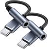 Yisica 2 Pack - Adattatore da USB C a jack femmina da 3,5 mm, cavo audio da tipo C ad ausiliario, compatibile con 16 Pro Max Plus 15 Galaxy S24 S23 S20 Ultra S20+, iPad Pro 2021/2020/2018, Pixel 9/8 (2)
