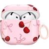 Newseego Cover per Airpods 4 Gen, Carino Estetico Rosa Fiocco e Rosso Ciliegia Stampa Disegno con Portachiavi per Ragazze e Donne Morbido TPU Custodia Antiurto per Apple Airpods 4 Generazione
