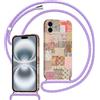 Coiwxmoi Cover con Cordino per iPhone 16 6,1, Aesthetic Fiori Disegno Autunno Collage Ragazze Custodia con Tracolla Laccio Collana Collo Corda, Morbido TPU Silicone Antiurto Protettiva Case, Viola