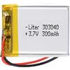 Liter energy battery Batteria 303040 LiPo 3.7V 300mAh 1.11Wh 1S 5C Liter Energy Battery per l'elettronica Ricaricabile Telefono Portatile Smartwatch Orologio GPS - Non adatto per Radiocomando 42x30x3mm (300mAh|303040)