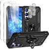 NALIA Custodia Robusta per Samsung Galaxy S23 - Anello 360° & Compatibile Supporto Magnetico - RINGDEFEND (Cover Militare) - Marchio Tedesco, Colore:Nero