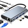 YMY Docking station USB C a doppio HDMI, adattatore multiporta di tipo C con doppio HDMI (4K@30Hz), 1080P VGA, RJ45, 100W PD, USB3.0, 2 USB2.0, Hub 8 in 1 per Dell HP MacBook Laptop (8 in 1 2HDMI+VGA)