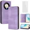 OUEAYIEN Cover per Honor Magic8 Lite/X9D Custodia a Libro con Vetro Temperato Blocco RFID Antiurto Pelle Portafoglio Porta Carte Vintage Flip Custodia per Honor Magic 8 Lite 8Lite HonorX9D Viola