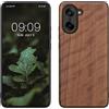 kwmobile Custodia Compatibile con OnePlus Nord CE5 Cover - Protezione in Legno per Smartphone - Back Case con Bumper in Silicone TPU - Marrone Scuro