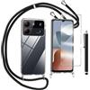 TTSWJBD Cover per ZTE Blade A54 e Vetro Temperato Custodia con Cordino Silicone Trasparente Morbida Cover Cellulare Girocollo Collana Necklace Protettiva Bumper Antiurto TPU Case, Nero